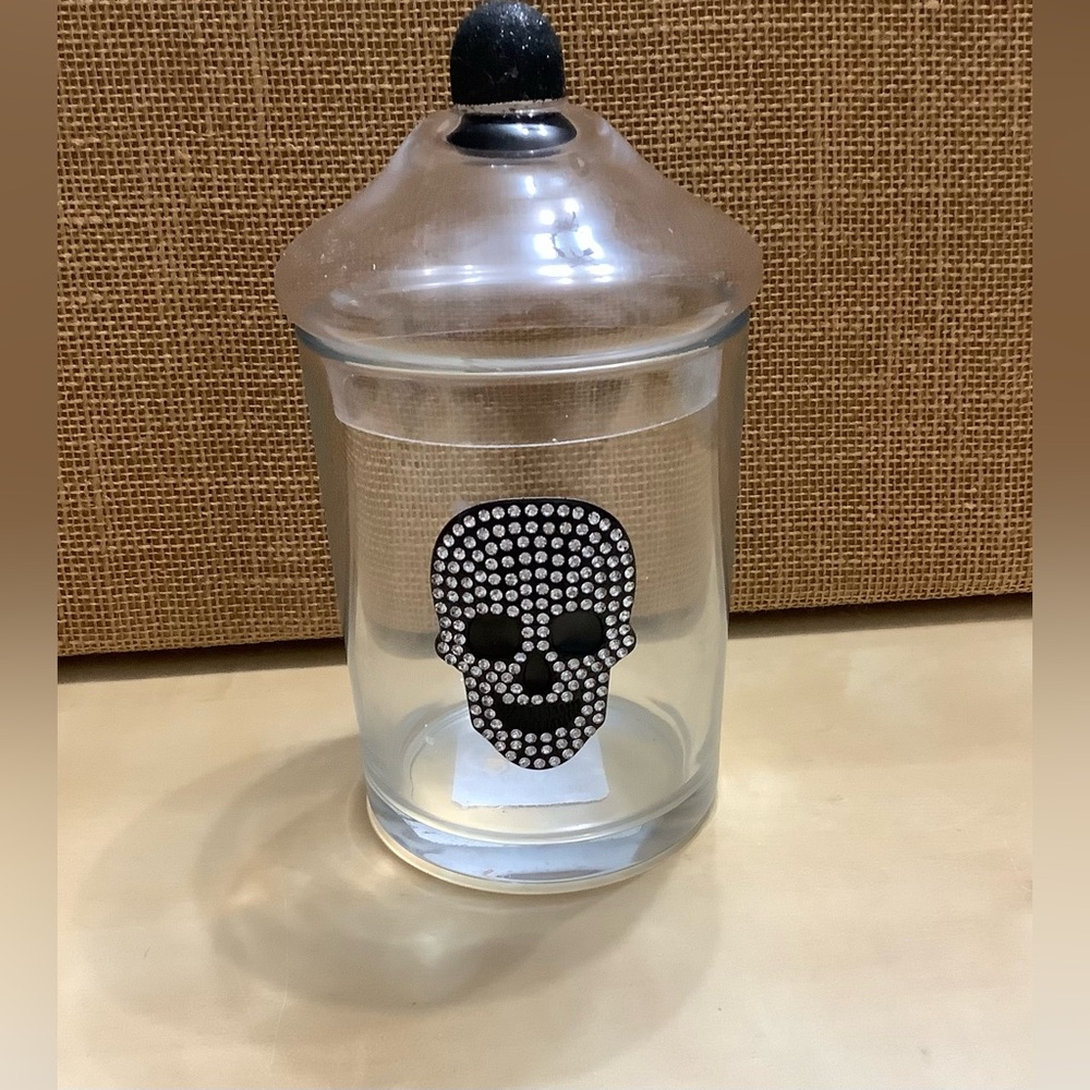 Rhinestone Skull Glass Candy Jar with lid